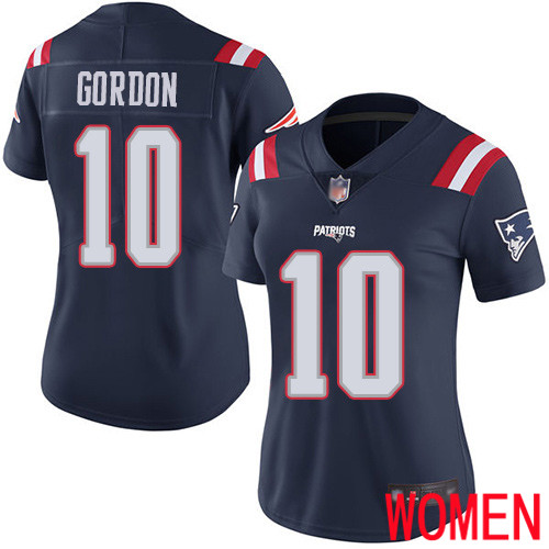 New England Patriots Football #10 Rush Vapor Limited Navy Blue Women Josh Gordon NFL Jersey